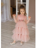 High Neck Blush Pink Tulle Flower Girl Dress